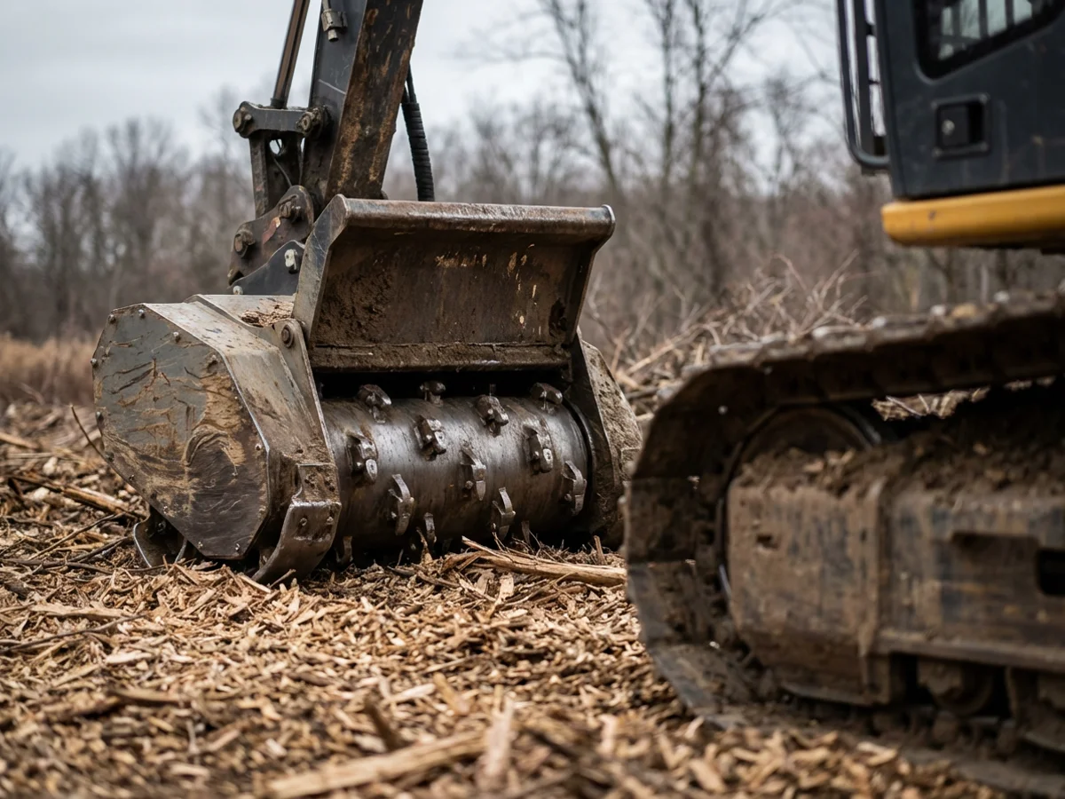 Forestry mulcher attachment and equipment detail