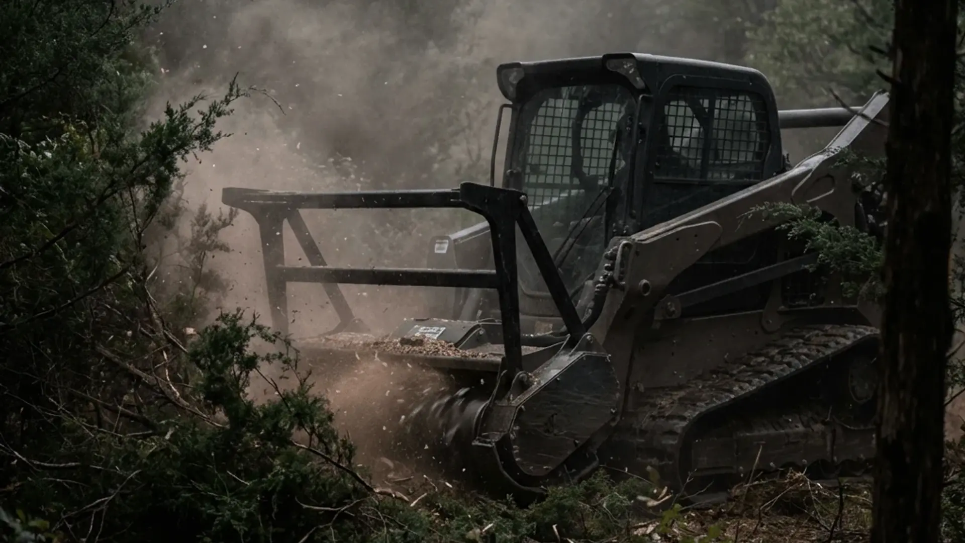 Forestry mulcher clearing overgrown brush on a New Jersey property