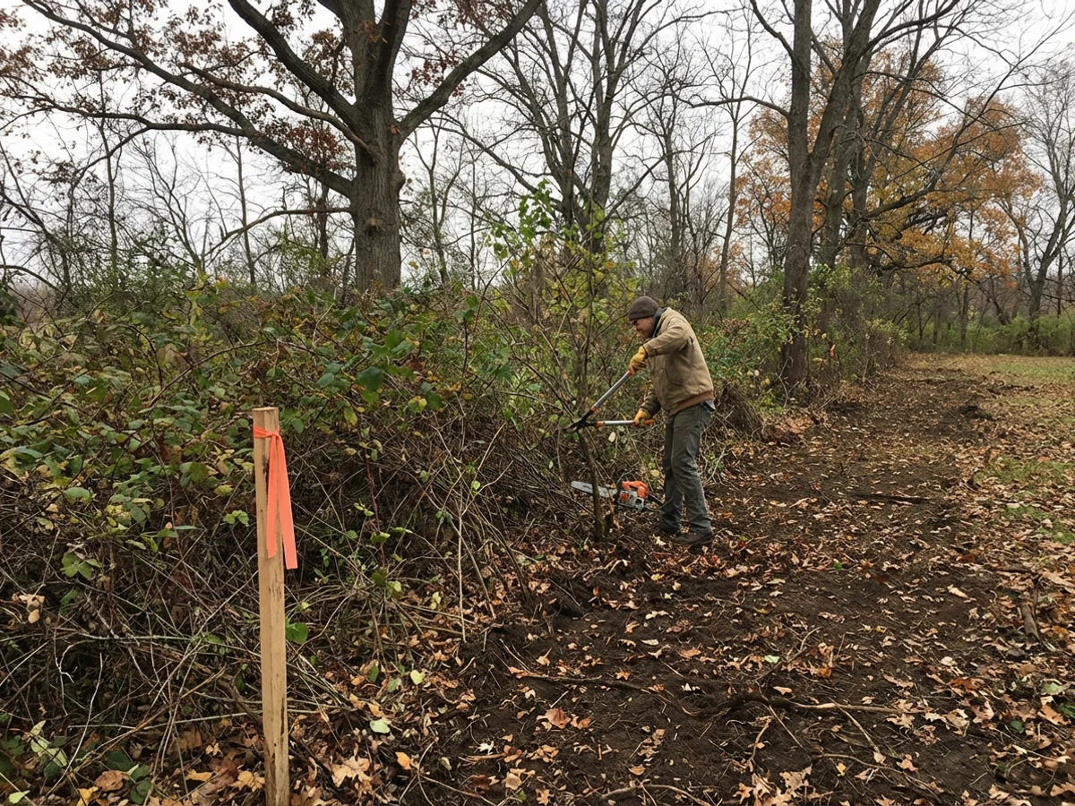 Brush clearing along a New Jersey property edge