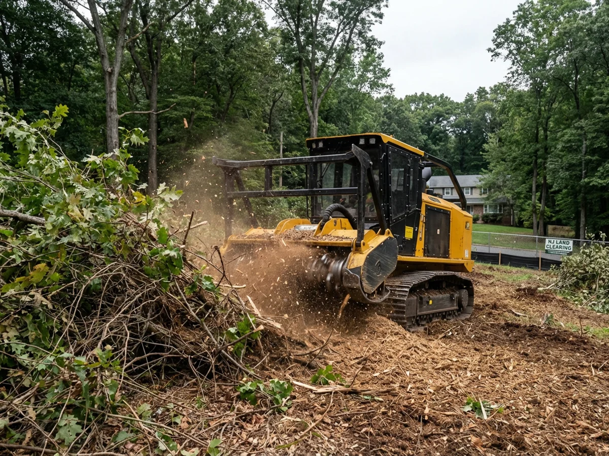 Forestry mulching on an overgrown New Jersey lot